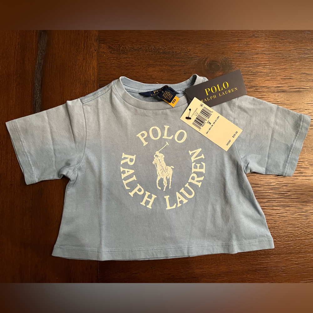 Ralph Lauren NWT Polo Kids Tee Shirt in Light Blue Size 2 Girls Big Pony
